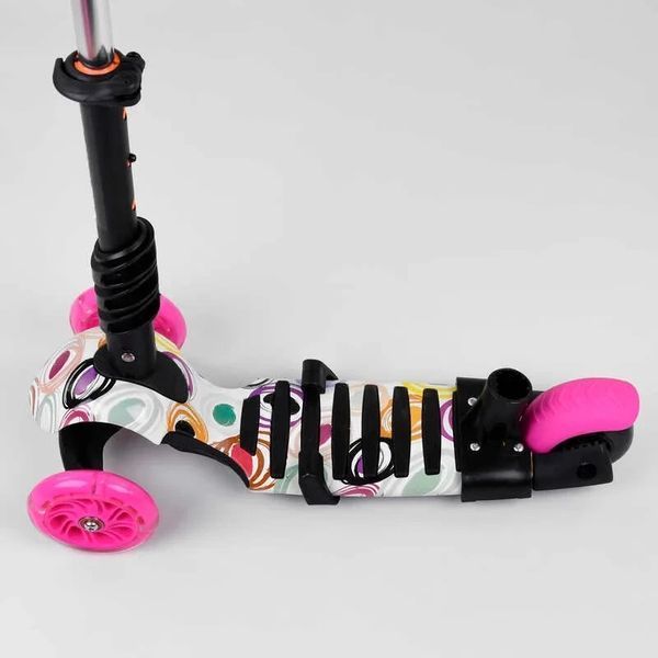 Детский самокат - трансформер 5 в 1 с подсветкой колес Best Scooter Божья коровка розовый с принтом 75009 фото 5