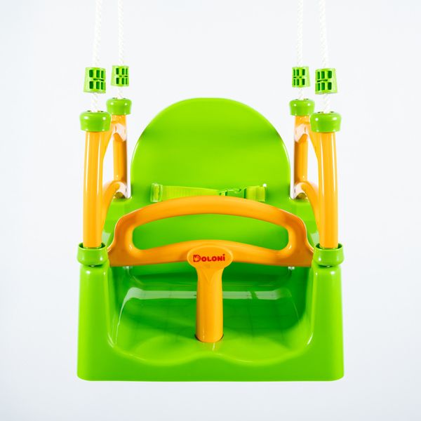 Дитяча підвісна гойдалка Doloni пластикова зелена з помаранчевим бортом 0152/1 фото 2
