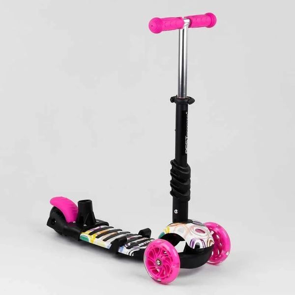 Детский самокат - трансформер 5 в 1 с подсветкой колес Best Scooter Божья коровка розовый с принтом 75009 фото 4