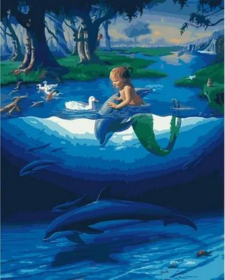 Картина за номерами Rainbow Art "Маленький Русал з дельфінами" 40х50 см GX28270-RA фото 1