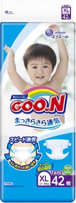 Підгузки GOO.N для дітей 12-20 кг (розмір Big (XL), на липучках, унісекс, 42 шт) фото 1