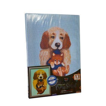 Вышивка крестиком на канве с подрамником Danko Toys Cross Stitch: Собачка и котик VKB-02-05 фото 1