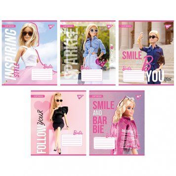 Набір учнівських зошитів Yes Barbie формат А5, 12 арк. у косу лінійку 25 шт. 767208 фото 1