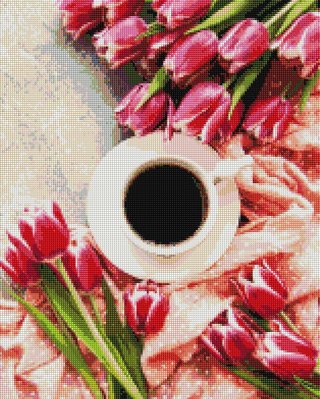 Алмазна мозаїка Brushme "Тюльпани до кави" 40х50см DBS1047 фото 1