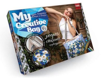 Вышивка принта на сумке лентами и бисером Danko Toys My Creative Bag Ромашки и васильки MCB-01-05 фото 1