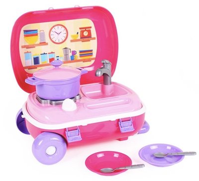 Детская кухня ТехноК с посудой в чемодане розовая 6061 фото 1