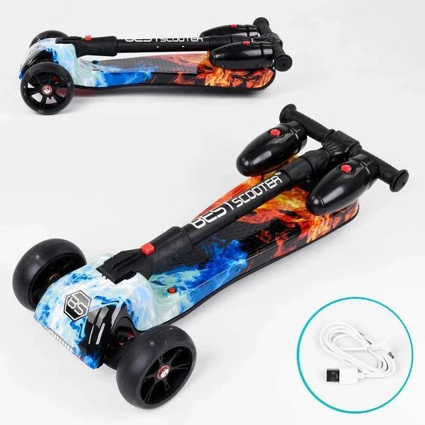 Дитячий самокат з турбінами складаний Best Scooter MAXI | 3 PU колеса 120х40 | музика дим | 83237 фото 6