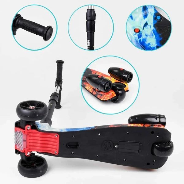 Дитячий самокат з турбінами складаний Best Scooter MAXI | 3 PU колеса 120х40 | музика дим | 83237 фото 5