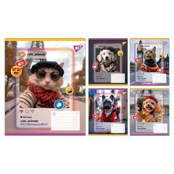 Набір учнівських зошитів Yes Cute animals формат А5, 36 арк. в лінійку 15 шт. 767732 фото 1
