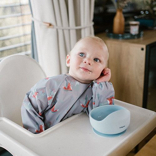 Дитячий нагрудник для харчування 2 роки+ Babyono Лисички з рукавами і кишенею, на липучці 85х42 см сірий фото 2