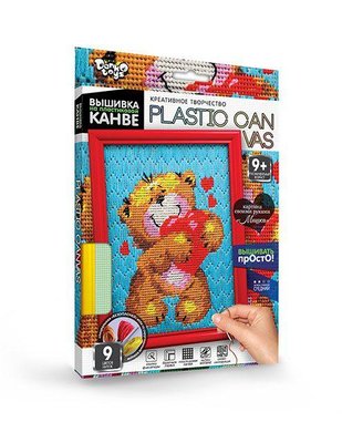 Вишивка на пластиковій канві з багетною рамкою Danko Toys Plastic Canvas: Ведмедик PC-01-03 фото 1