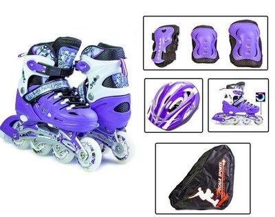 Детские раздвижные ролики 34-37 с комплектом защиты и шлемом Scale Sports Violet подсветка переднего колеса фото 1