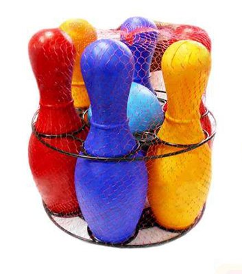 Набір для боулінгу Colorplast Кеглі кольорові 6 шт та куля 0725 фото 1