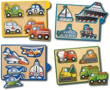 Деревянный пазл 4 в 1 в коробке Melissa&Doug "Машины" 12х4 элементов 12х16 см MD4791 фото 1