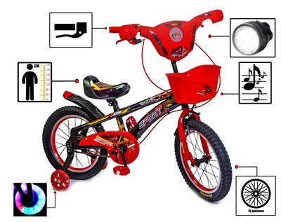 Велосипед дитячий двоколісний 16" Spiderman Red 16 з музикою та світлом фото 1