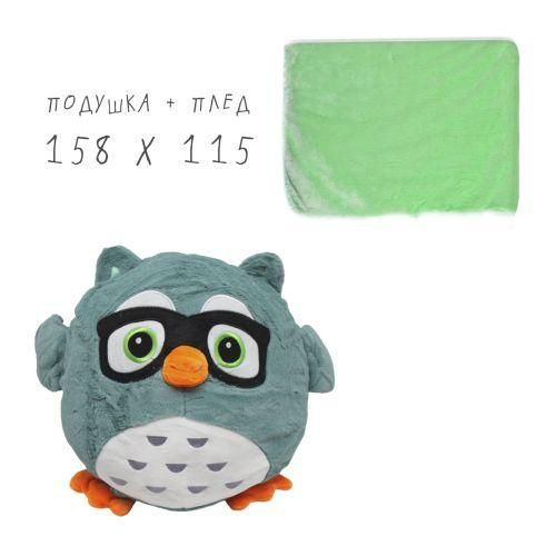 Дитячий плед флісовий 158х115 см з іграшкою 30 см "Сова" зелений P1973 фото 2