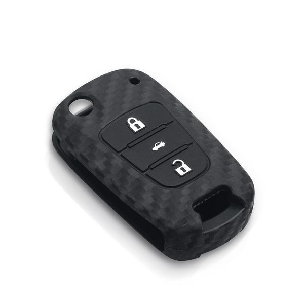 Силиконовый чехол для автомобильного флип-ключа Hyundai (Хюндай) черный карбон фото 3
