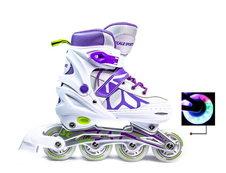Детские раздвижные ролики 29-33 Scale Sports LF 601A бело-фиолетовые с подсветкой переднего колеса фото 2