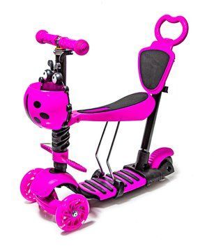 Детский самокат - трансформер 5 в 1 с подсветкой Scooter Божья коровка розовый фото 1