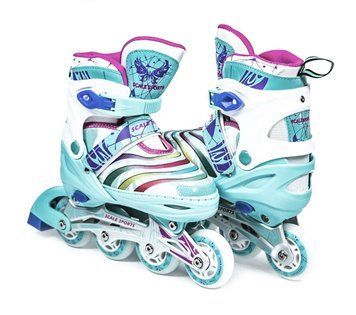 Детские раздвижные ролики 29-33 Scale Sports LF 907M бирюзовые с подсветкой переднего колеса фото 1