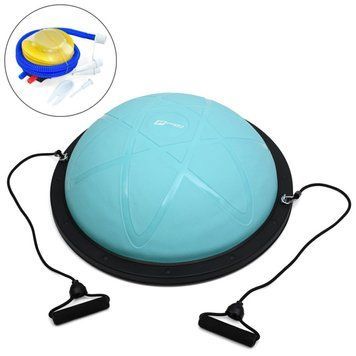 BOSU ball полусфера для фитнеса с эспандером Profi диаметр 60 см флокированная голубая MS 2609 фото 1