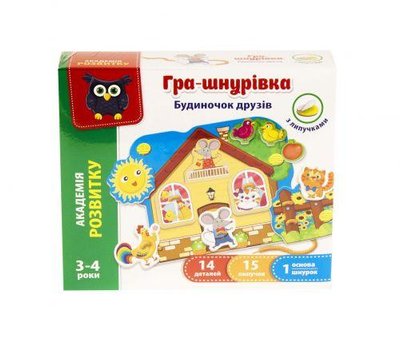 Развивающая игра-шнуровка с липучками Vladi Toys "Домик друзей" (укр) VT5303-09 фото 1