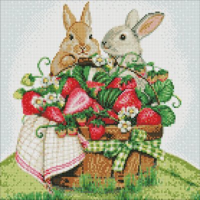 Алмазна мозаїка Ідейка "Кролики на пікніку" 40х40 см AMO7562 фото 1