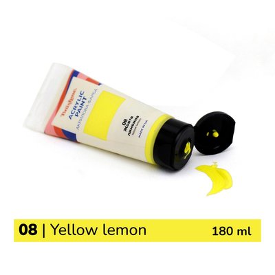 Художня глянсова акрилова фарба BrushMe колір "Жовта лимонна" 180 мл TBA18008 фото 1