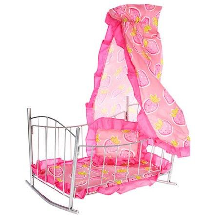 Кроватка для кукол 9349 с балдахином розовая фото 2
