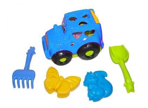 Развивающий детский сортер-трактор Colorplast Кузнечик №2 синий с песочным набором 0336 фото 1