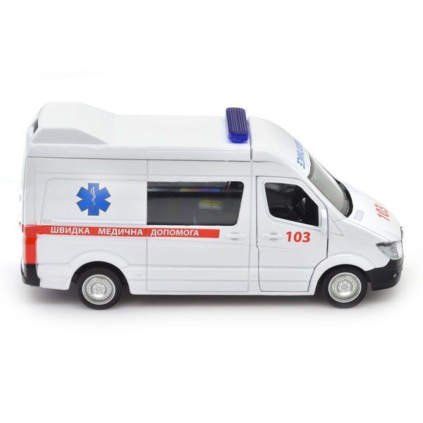 Машинка скорой помощи TechnoDrive Mercedes-Benz Sprinter, 1:32, белый фото 7
