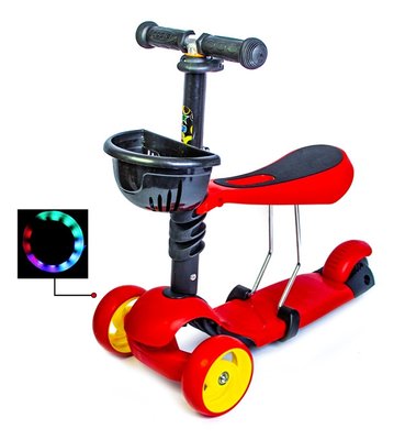 Детский самокат - трансформер 3 в 1 с подсветкой Scooter Smart Красный фото 1