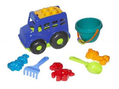 Іграшковий автобус Colorplast Бусик №3 з пісковим набором 28 см синій 0107 фото 1