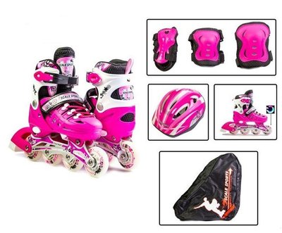 Детские раздвижные ролики 29-33 с комплектом защиты и шлемом Scale Sports Pink подсветка переднего колеса фото 1