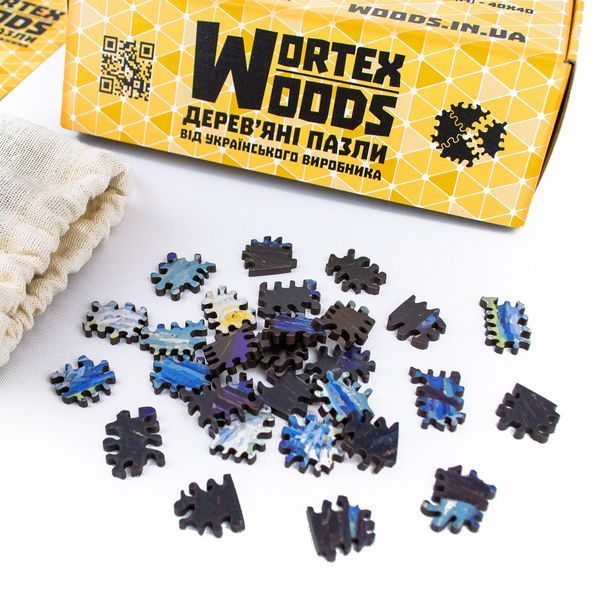 Круглий дерев'яний пазл 40х40 см Wortex Woods Зіркова ніч 316 елементів нестандартної форми PZL30002M фото 4