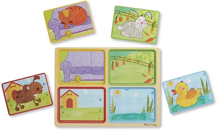 Деревянные пазлы 4 в 1 "Игривые друзья" Melissa&Doug 4 пазла по 4 элемента MD31364 фото 3