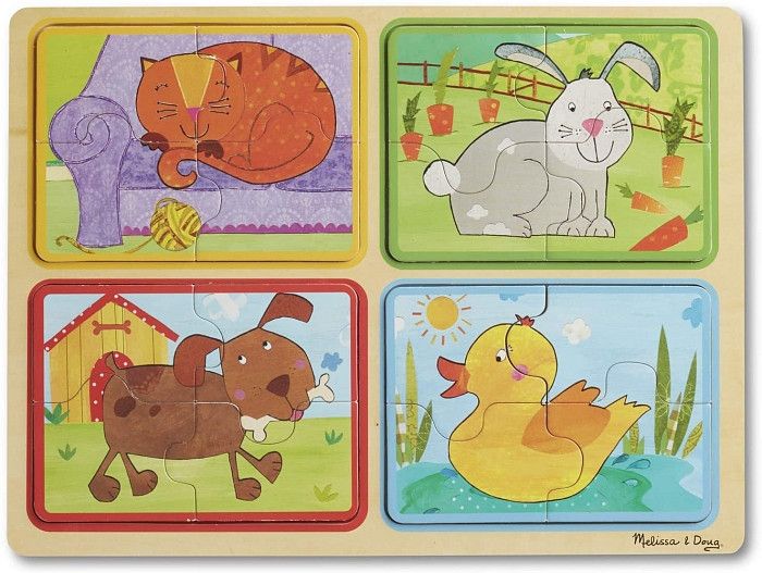 Деревянные пазлы 4 в 1 "Игривые друзья" Melissa&Doug 4 пазла по 4 элемента MD31364 фото 1