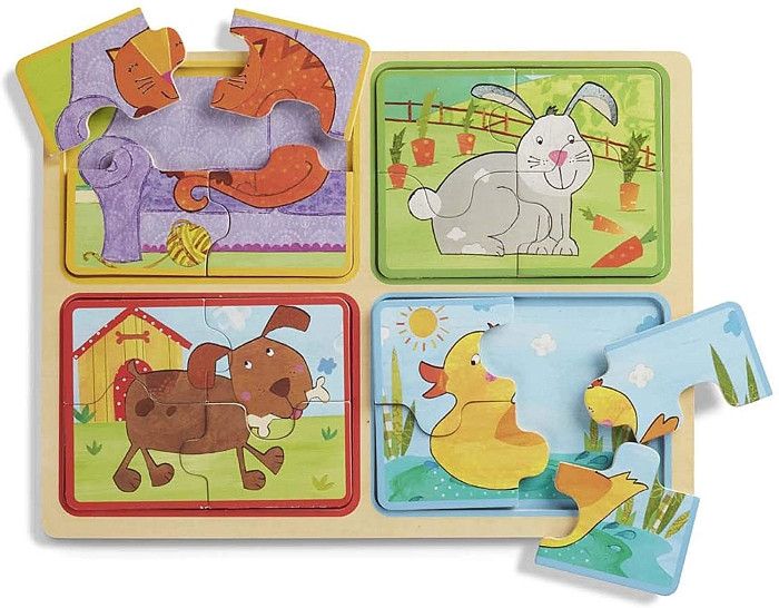 Деревянные пазлы 4 в 1 "Игривые друзья" Melissa&Doug 4 пазла по 4 элемента MD31364 фото 4