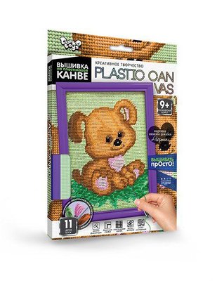 Вишивка на пластиковій канві з багетною рамкою Danko Toys Plastic Canvas: Мішутка PC-01-06 фото 1