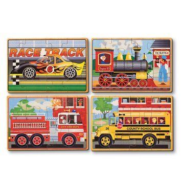 Деревянный пазл 4 в 1 Melissa&Doug "Машинки" 12х4 элементов 15х20 см MD3794 фото 1