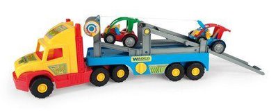 Іграшкова вантажівка Wader "Super Truck" з легковим авто 78 см жовта фото 1
