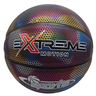 Баскетбольный мяч №7 Extreme Motion PU черный неон BB2208 фото 1