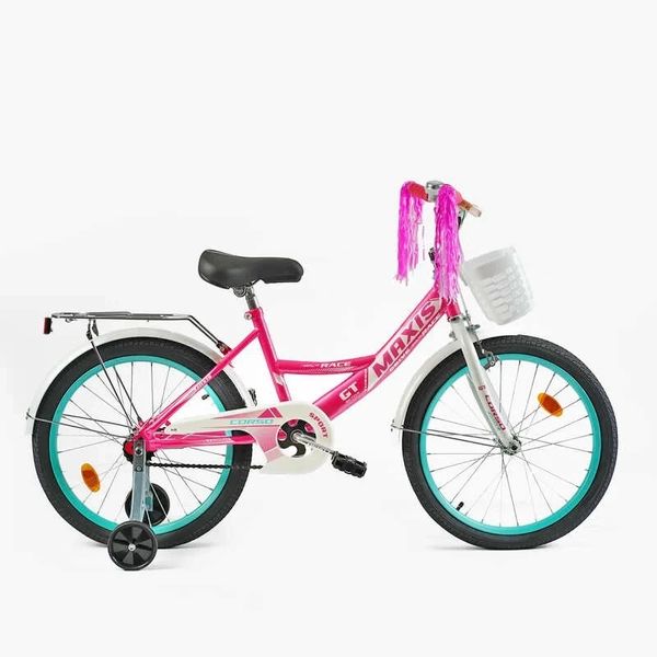 Велосипед підлітковий двоколісний 20" CORSO Maxis прикраси кошик доп колеса рожевий CL-20652 фото 2
