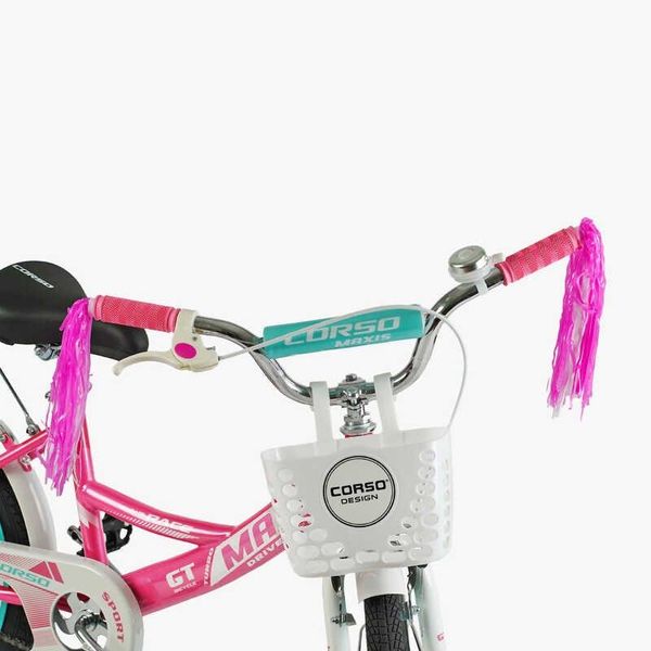 Велосипед підлітковий двоколісний 20" CORSO Maxis прикраси кошик доп колеса рожевий CL-20652 фото 5
