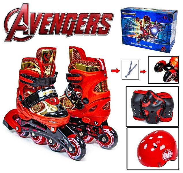 Дитячі розсувні ролики 35-38 з комплектом захисту та шоломом Marvel Iron Man червоні фото 2