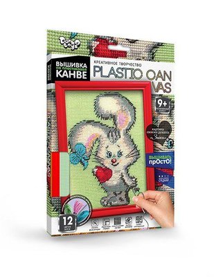 Вишивка на пластиковій канві із багетною рамкою Danko Toys Plastic Canvas: Кролик PC-01-07 фото 1
