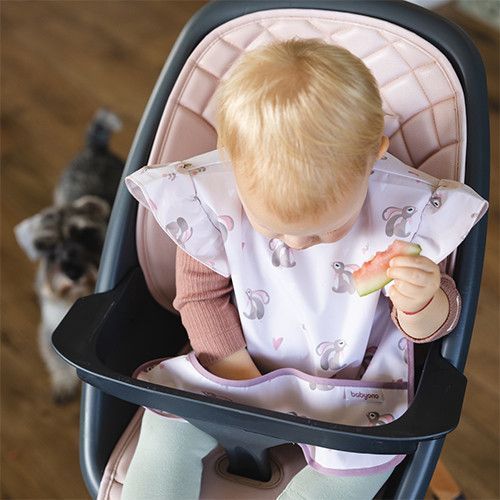 Детский нагрудник для кормления 6м+ Babyono Зайчики с карманом, на липучке 34х33 см розовый фото 4