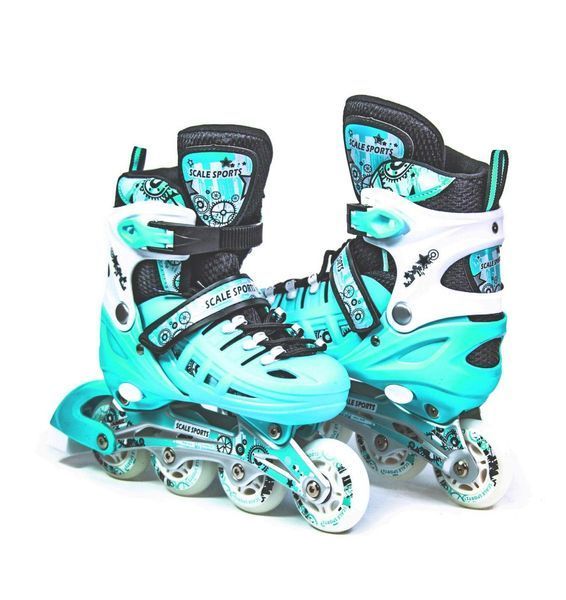 Детские раздвижные ролики 34-37 с комплектом защиты и шлемом Scale Sports Mint с подсветкой колеса фото 2