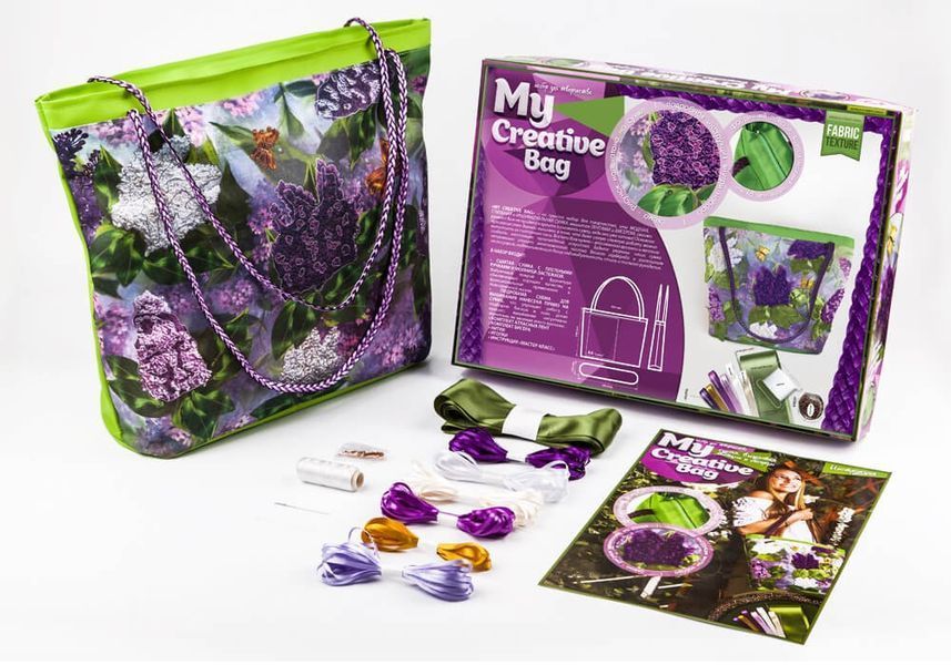 Вышивка принта на сумке лентами и бисером Danko Toys My Creative Bag Лаванда MCB-01-02 фото 2